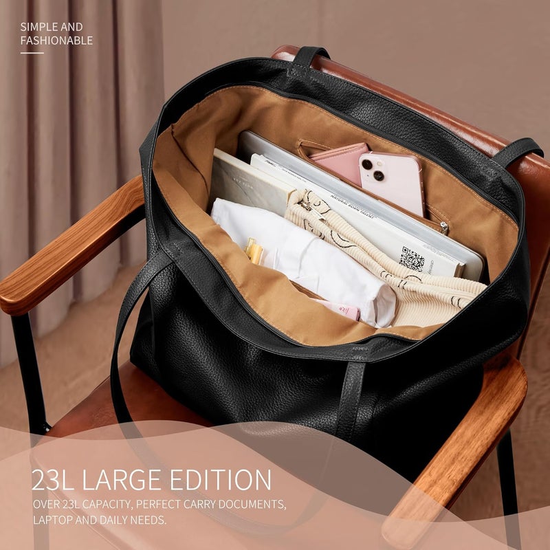 KALIDI Large Tote Bag Vegan Leather Casual Zipper Work Bag Weekender Hobo for Women 23L Oversize Shoulder Travel Purse - Image 5